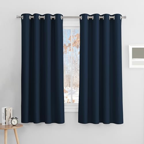 PONY DANCE Navy Blackout Curtains for Bedroom - Thermal Insulated & Noise Reducing Window Treatment Curtains & Drapes for Living Room/Kids Room, 2 Pieces, W 46 Inch by D 60 Inch