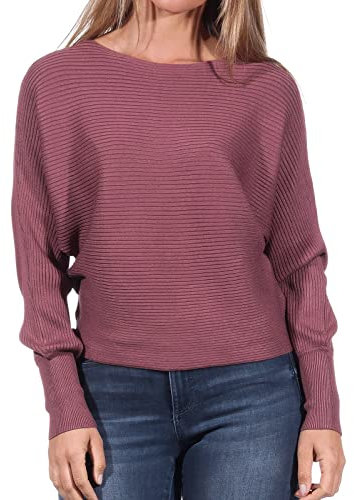 ONLY Damen Kurzer Strickpullover | Knitted Basic Stretch Sweater | Langarm Shirt U-Boot ONLADALINE, Farben:Rot, Größe:XS