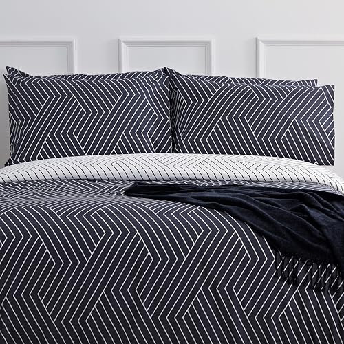 LERUUM Bettwäsche Set 135x200 Marineblau Baumwolle Bettbezug mit Gestreiftem Motiv Dunkelblau inkl 1 Kopfkissenbezug 80x80 cm