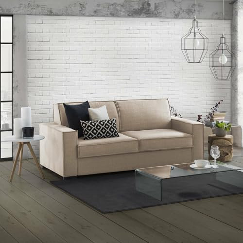 Talamo Italia - 3-Sitzer Schlafsofa Adalgisa, Wohnzimmersofa mit drehbarer Öffnung, gepolsterter Stoff, Standardarmlehnen, 100 % Made in Italy, cm 220x95h90, Beige