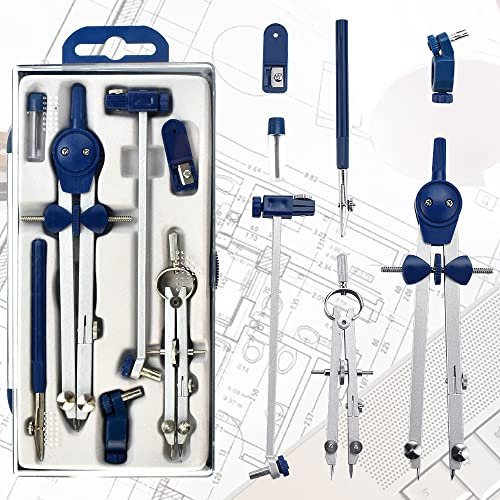 OTTYMO 7 PCS Geometrie Set Zinklegierung Zirkel Set Anti-Rost Geometriezirkel Professioneller Mathematik Geometrie-Sets, Universal Schulzirkel Schnellverstellzirkel für Studenten Künstler Tischler