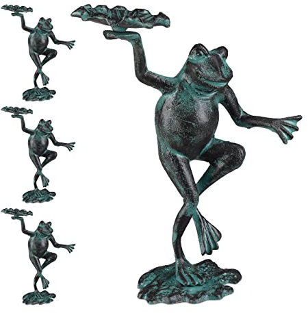 Relaxdays Gartenfigur Frosch 4er Set, wetterfest, innen & außen, grün