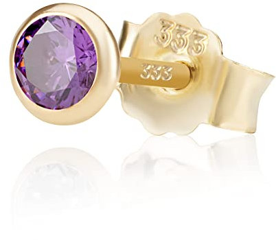 NKlaus Einzel 4,0mm 333 Gelb Gold 8 Karat Ohrstecker Kristall Zirkonia Amethyst Butterfly Verschluss Damen Mädchen 3369