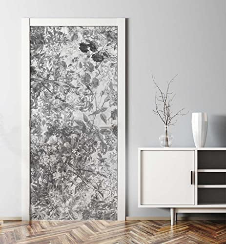 MyMaxxi - Tür bekleben mit Türtapete Türposter Türfolie Selbstklebend 90x200 Blumenbeet weiß - Tür verschönern Türaufkleber Türklebefolie Blüte Pflanze Garten schwarz weiß