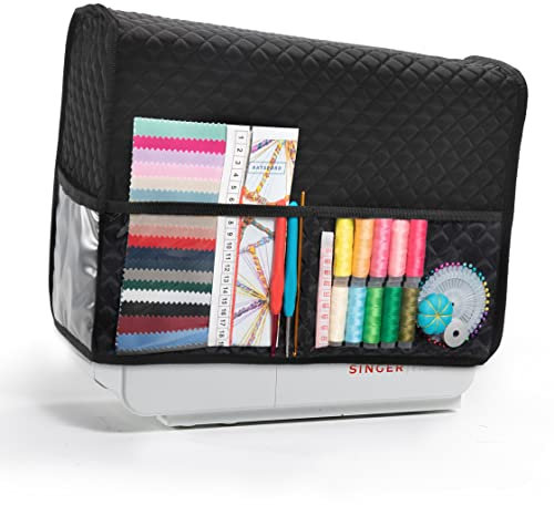 BAGSFY Nähmaschinen-Abdeckung mit Aufbewahrungstaschen, schwarzer Nähmaschinen-Staubschutz, kompatibel mit den meisten Standard-Singer- und Brother-Nähmaschinen