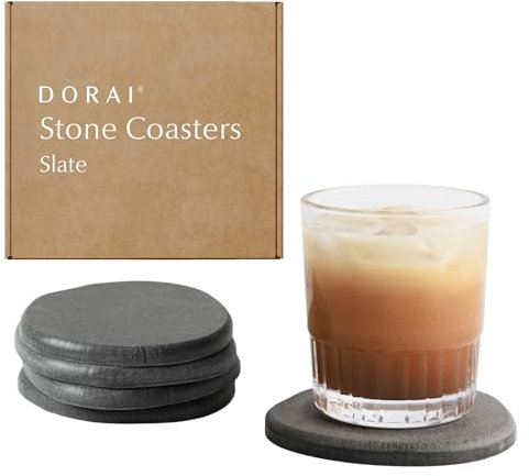 Dorai Home Stone Untersetzer Set - beseitigt Wasserflecken und trocknet sofort - funktionales Design für das Moderne Zuhause - Set beinhaltet Vier Moderne Untersetzer - Schieferstein