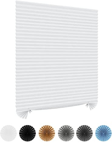 Persianas sin taladros, tela no tejida cortada a la medida, opacas, térmicas, fáciles de ajustar, autoadhesivas, cortinas plisadas, cortinas temporales, baño, dormitorio