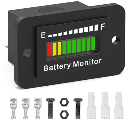 IPX65 Waterproof Battery Monitor Meter - DC 12V to 72V Voltage Indicator, Capacity Meter for Motorhome, Golf Cart, Boat, Motorcycle & Car