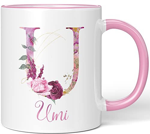 JUNIWORDS Tasse, Umi, Name Anfangsbuchstabe Initial Alphabet Floral Buchstabe U Monogramm Motiv, Rosa (5546941)