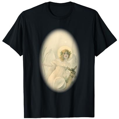 Vintage Angel with Palm Leaves & Young Deer Christian Design T-Shirt