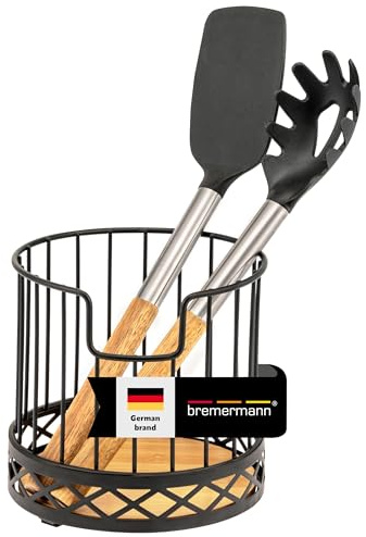 bremermann Küchenutensilienhalter mit Bambus, Besteckhalter, Ø 15,5 x 15 cm, schwarz