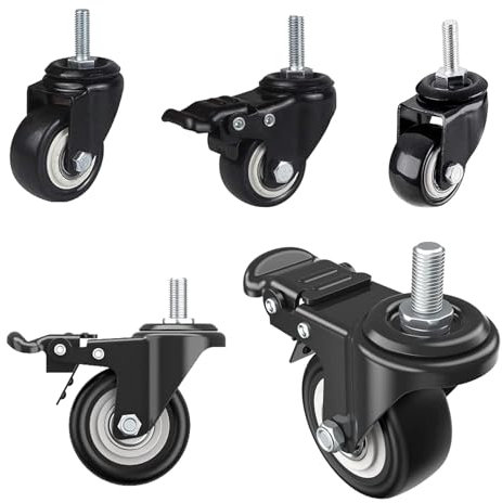 4 Stück 50mm Möbelrolle, M8 X 25mm Schraube Bockrollen, Geräuschlos Lenkrollen 2 mit Bremse Bis Zu 70 KG (Pro Rolle) 360 Grad Drehung Gummirollen für Transportrollen/Laufrollen für Geräte Und Möbel