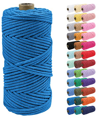 Uiopa 4mm Macrame Cord, 100m Braided Cotton Macrame Rope, Blue Macrame Craft Rope for Crochet Bags, Wall Hangings, Plant Hangers, Dream Catchers, DIY Craft Projects