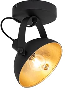 Qazqa Verstellbarer Deckenstrahler, Deckenspot - Magnax - Schwarz Gold, max. 40W, Geeignet für LED, 17.9cm, Rund, Ideal als Küche lampe und Wohnzimmerlampe