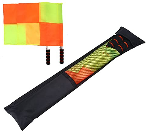 Linienrichter Fahnen Set, 2 Stück Fußball Schiedsrichter Flagge Rot und Gelb, Hochsichtbar Eckfahnen, mit Edelstahl Stange, Schwammgriff, und Tasche, für Fußball Hockey Rugby Training