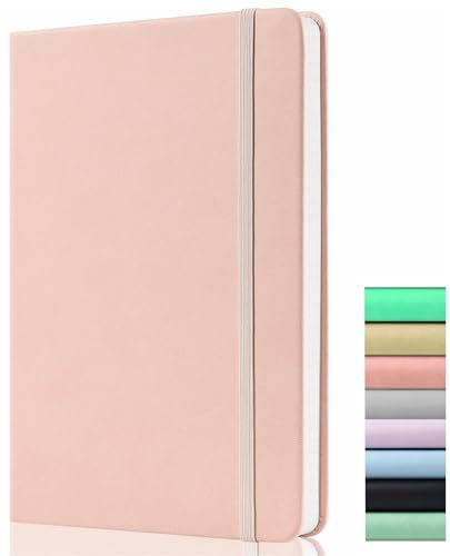 GDMLUP Gepunktetes Notizbuch – A5 Dotted Journal mit 120gsm Dickem Papier, 172Seiten, Rückentasche, Gummiband, 2 Bänder mit Markierung, Premium Hardcover, Gepunktetes Tagebuch, Pastellrosa