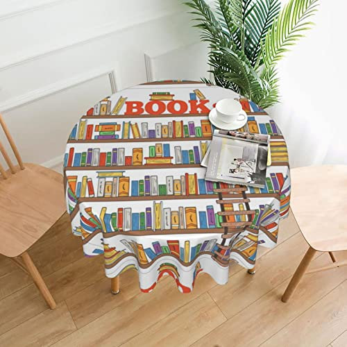 Lustige Bücherregale, Kollektion und Leiter-Drucke, runde Tischdecke, waschbar, Polyester, perfekt für Buffet-Tische, Partys, Picknick-Mittagessen