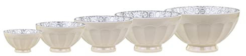 Chic Antique Set 5-teilig Schüssel Bowl Müssli-Schale Desertschale Arés Dippschalen Porzellan mit Muster in Latte (Creme), von H4,5/Ø8 cm bis H9/D15,5 cm