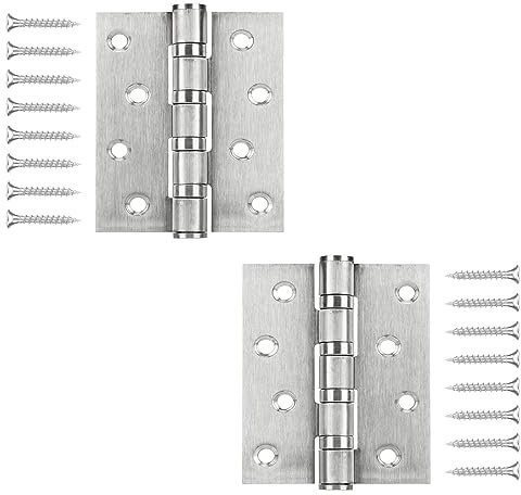 WELLOCKS Door Hinge 4x3 Inches (10cmx7.5cm) 2 Pack Stainless Steel 304, 3mm Thick Ball Bearing Door Hinges Quiet and Smooth Brushed Silver Perfect for Heavy Door (D04002)