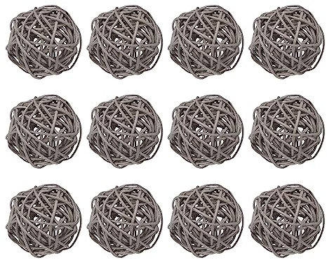 sourcing map 12 Stück Rattan-Kugeln dekorative Kugeln 5,1 cm für Vasenfüller, Hochzeit, Garten, Flur, Party, Grau