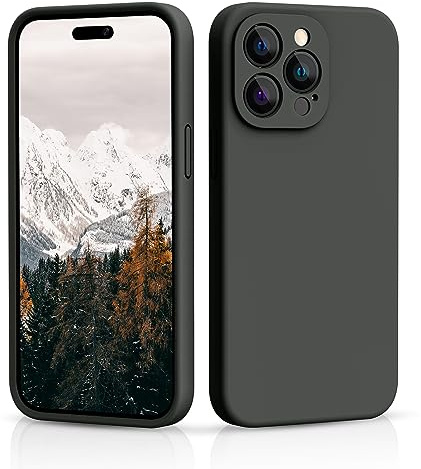 CALOOP Slim-Fit for iPhone 14 Pro Case,Skin Soft Liquid Silicone,Sturdy Hard Frame Shockproof Cover with Anti-Scratch Microfiber Lining,Full Protection for Screen and Lens, 6.1 inch Lens(Space Gray)