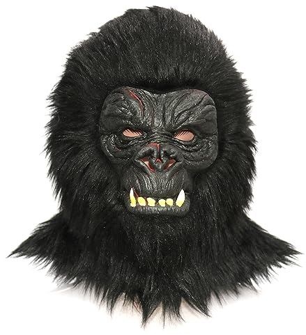 Gorilla Mask Latex Full Head, Halloween Monkey Fancy Dress Costume for Adults, Realistic Animal Cosplay Mask Party Props