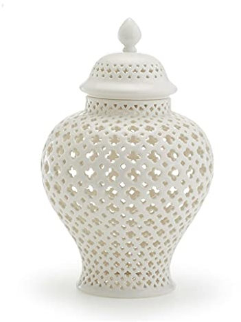 Keramikvasen, geometrisches Dekor, modernes hohles Design, weiße Vasen, dekoratives Glas mit Deckel, Retro-Ornamente, Vorratsglas, Blumenvase, Heimdekoration für Tafelaufsätze, Küc