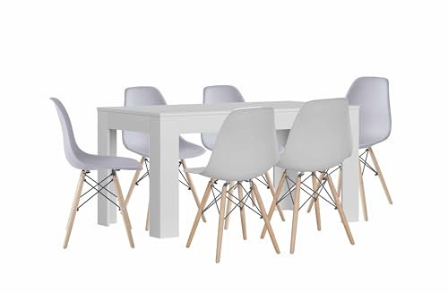 S & S SALDOS Y STOCKS Pack Mesa Extensible de Comedor o Cocina + 6 Sillas Estilo Nordico