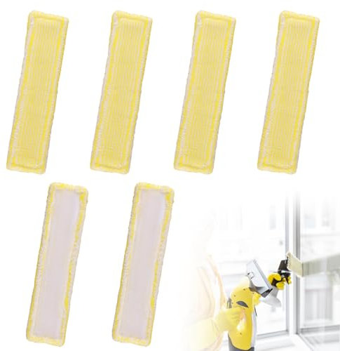 LEIMEND 6 Stück Mikrofaser Ersatzbezug Fensterreiniger Ersatzteile Gelb Fenstersauger Sprühflasche Zubehör Outdoor Ersatzmikrofaser Wischmopppad Ersatzbezüge Wischbezug Indoor für Kärcher WV2 WV5
