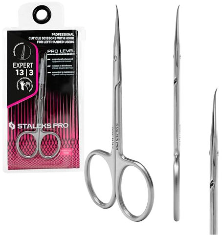 STALEKS PRO Expert 13 Type 3 Professional Cuticle Scissors with Hook for Left-Handed Users - SE-13/3