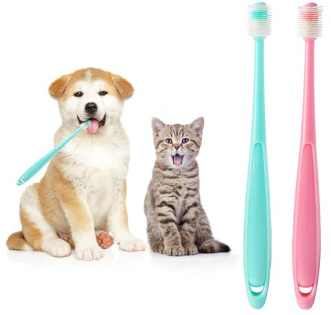 Hunde zahnbürsten Set von 2, 360-Grad-Silikon Katzen zahnbürste Haustier Zahnpflege Hunde Mundhygiene Deep Clean Pet Teeth Reinigungs set Weiche Borsten freundlich zum Zahnfleisch, leicht zu handhaben