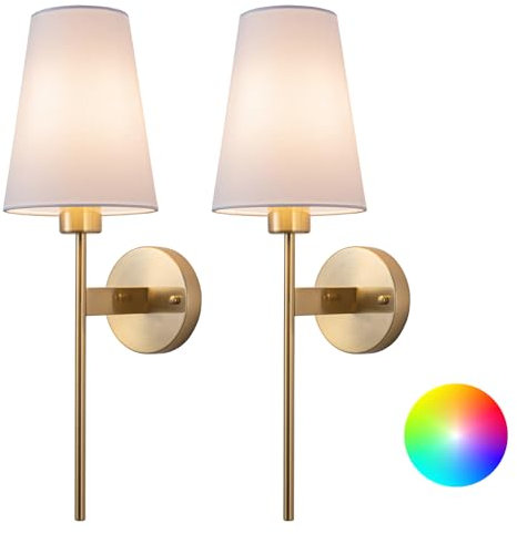 Aiehnid Wall Lights Battery Powered Sconces Set of 2,No Wiring Required Fabric Wall Lamps,with Remote Dimmable Light Bulb Easy to Install,for Bedside, TV Wall,Lounge,Farmhouse(Color : Gold)