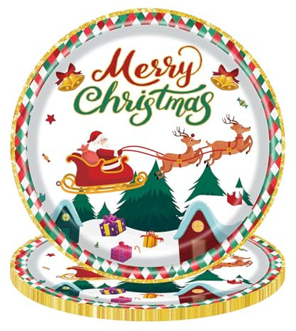 Copbopwn 32PCS Plato de Papel de Navidad Platos de Papel de Navidad Platos Desechables Platos de Postre de Papel Navidad Santa Cena Set Plato Redondo de 7 Pulgadas para Fiesta Navideña