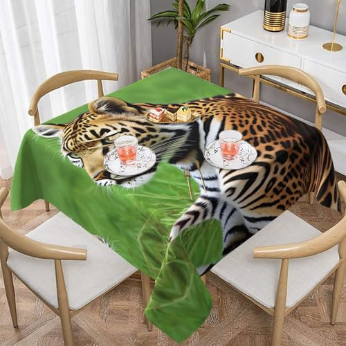 YYHWHJDE Waterproof Picnic Party Square Table Cloth Cover Decorations 54x54 Square Tablecloth for 30-46 Inch Home Dining Room Kitchen Decor Striped Leopard Prints