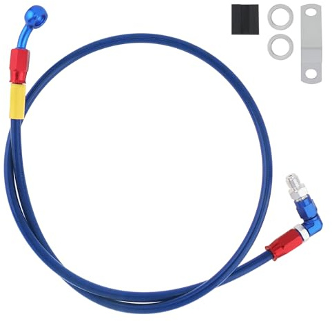 Windance Línea de freno M10 de 100 cm, 28 90 grados, para motocicleta, scooter, ATV, Dirt Pit Bike, manguera de aceite de freno hidráulico trenzada de acero inoxidable (azul)