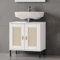 Lomadox Waschbeckenunterschrank in Kiefer massiv wei? mit Rattaneinsatz Boho-Chic Badezimmer G?ste-WC mit Siphonausschnitt