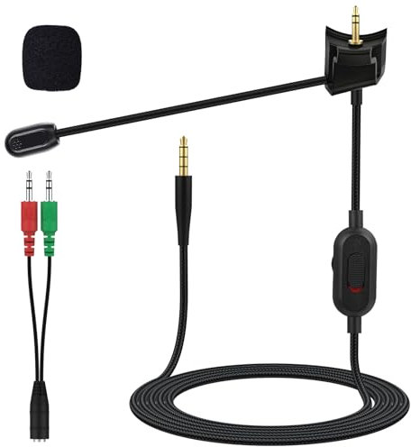 QC35 II Microphone Compatible with Bose QuietComfort 35 (Series II), QuietComfort 35 (Series I) Wireless Headphones, Boom Mic Cable with 3.5mm 1 to 2 splitter adapter, 4ft (Mute & Volume Adjustment)