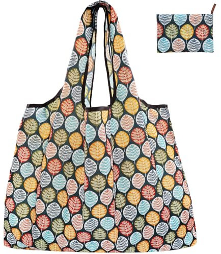 FenFang Einkaufstasche Faltbar Groß, Einkaufsbeutel Stoff Wiederverwendbare, Mehrwegtasche Umweltfreundlich Faltbare Tasche Leichte Schnelltrocknend für Einkauf Reise Ausflug (Buntes Blatt)