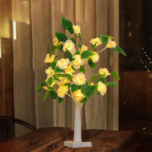 Xusdamyj Rosenbaumlampe, Rosenblüten-Nachtlicht, LED-Tischleuchte in Rosa, Unterlampe als Geschenk für Mädchen zum Muttertag, beleuchteter Tischbaum als Weihnachtshochzeitsdekoration zum Valentinstag