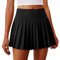 PINSPARK Damen Plissierte Tennisrock mit Taschen Hohe Taille Tennis Skort V-Bund Faltenrock Sportrock Minirock UV Schutz Röcke Hosenrock Golfrock Workout Outdoor Laufen Schwarz L