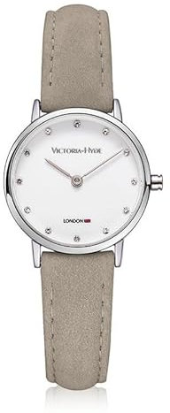 VICTORIA HYDE Klein Uhr Damen Marmor Zifferblatt Analoges Quarzwerk Leder Armband (Gray)