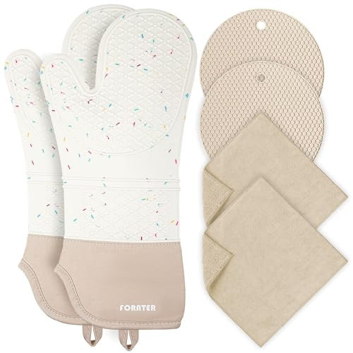 Lot de 6 maniques et maniques extra longs, résistants à la chaleur de 260 °C, gants de cuisine de 38,1 cm avec surface en silicone antidérapante, doublure en coton doux pour la cuisine, la pâtisserie