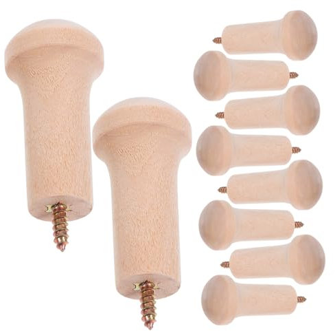 NUOBESTY 10Pcs Screw-On Wooden Coat Hooks – Unfinished Shaker Pegs for Wall Hanging, Rustic Clothes, Hats, Towels Organiser Hooks