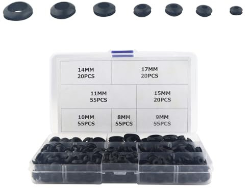 AOMIKITSTU Kabeldurchführung Gummi 280 Stück, 8mm, 9mm, 10mm, 11mm, 14mm, 15mm, 17mm Gummidichtung, Gummitülle, Kabeltülle, Gummitüllen für Kabel, Gummi Kabeldurchführung, Dichtungsringe Gummi