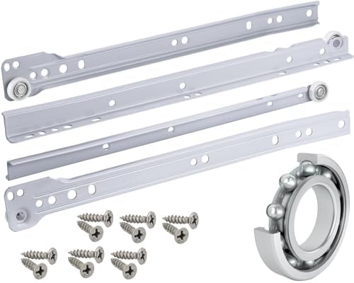 Stahlia (1 Paar) Schubladenschienen 400mm Teilauszug Rollenführung Weiß Professional Schubladenauszug Schienen Führungsschiene Schienen mit Rollen Laufschiene
