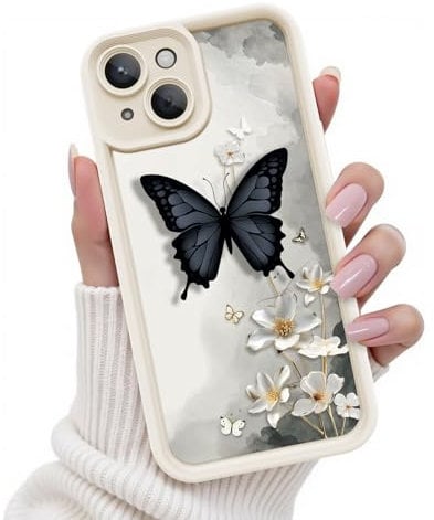 FUXICASE for iPhone 14 Case, Creative Butterfly Pattern Design for Girl Women, Soft Silicone Shockproof Anti-Scratch Protection Phone Cover for iPhone 14 (3D Black Butterfly)