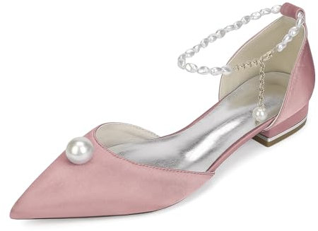 GYYZAYH Scarpe da Ballerine da Ballo con Cinturino alla Caviglia in Raso da Donna Ballerine da Sposa a Punta per Abito da Ballo,Rosa,43 EU
