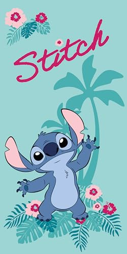 Jerry Fabrics Disney Stitch Strand- und Badetuch, 70 x 140 cm, weiches und saugfähiges Handtuch für Kinder, lebendiges Lilo- und Stich-Design, perfekt für Strand, Pool oder Bad, Handtuch