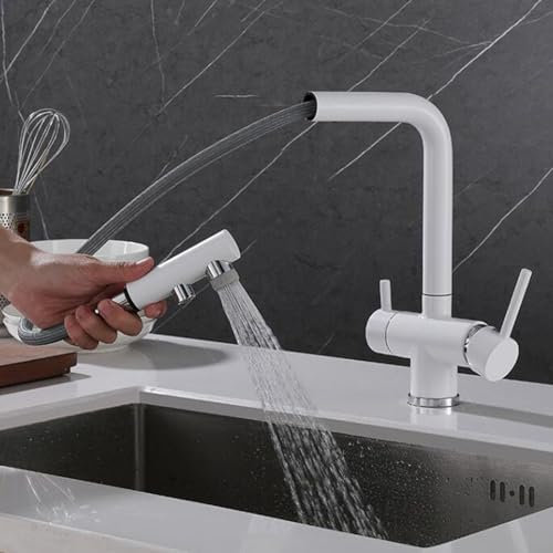 Miscelatore da Cucina Girevole allungabile in Ottone con Rubinetto a 3 Vie,