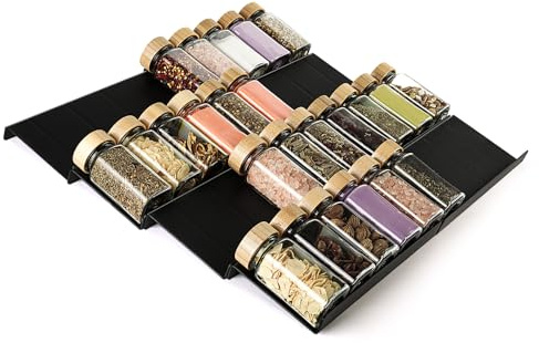 VINATO Organizador de Especias para Cajones Cocina, 8pcs Ajustable, Estante Extraíble para Especieros, Perfumes, Maquillaje, Negro